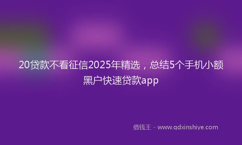 20贷款不看征信2025年精选，总结5个手机小额黑户快速贷款app