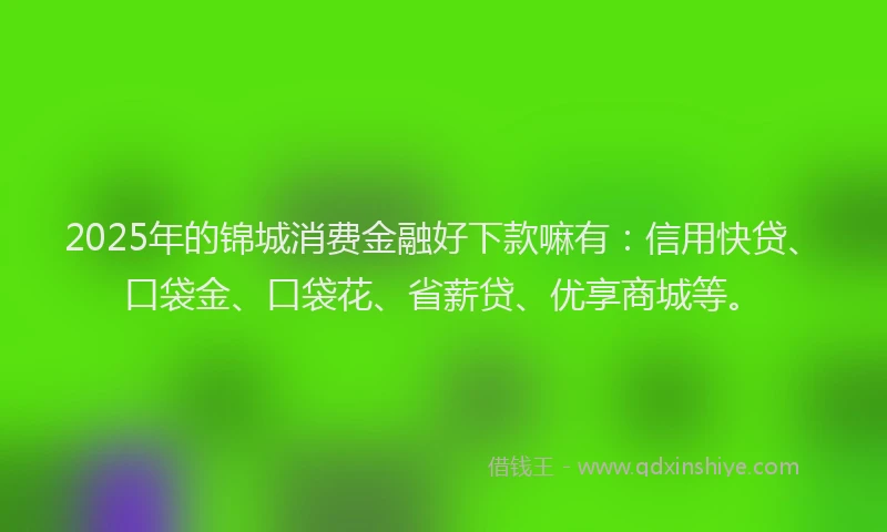 2025年的锦城消费金融好下款嘛有：信用快贷、口袋金、口袋花、省薪贷、优享商城等。