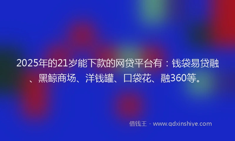 2025年的21岁能下款的网贷平台有：钱袋易贷融、黑鲸商场、洋钱罐、口袋花、融360等。