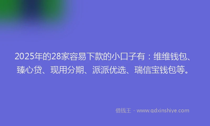 2025年的28家容易下款的小口子有:维维钱包、臻心贷、现用分期、派派优选、瑞信宝钱包等。
