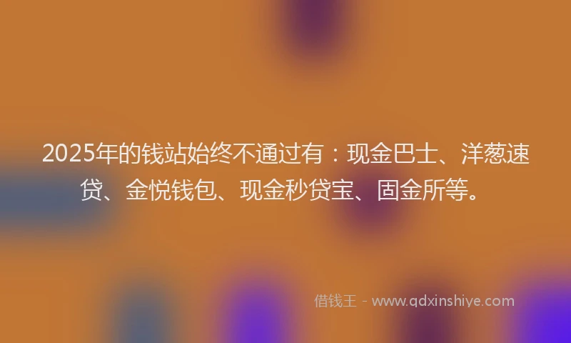 2025年的钱站始终不通过有：现金巴士、洋葱速贷、金悦钱包、现金秒贷宝、固金所等。