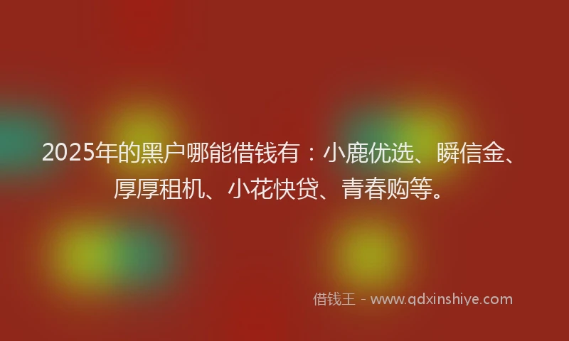 2025年的黑户哪能借钱有：小鹿优选、瞬信金、厚厚租机、小花快贷、青春购等。