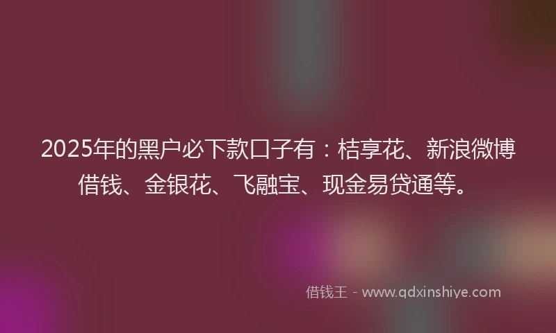 2025年的黑户必下款口子有：桔享花、新浪微博借钱、金银花、飞融宝、现金易贷通等。