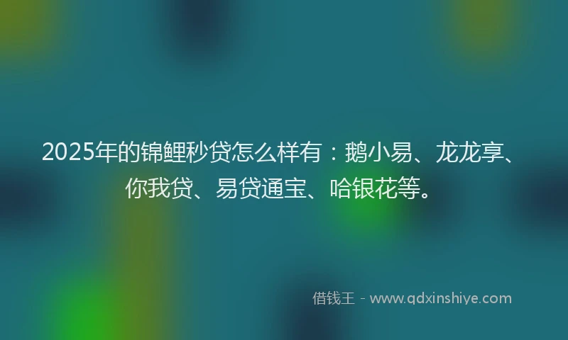 2025年的锦鲤秒贷怎么样有:鹅小易、龙龙享、你我贷、易贷通宝、哈银花等。