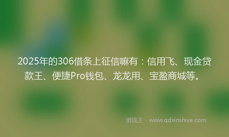 2025年的306借条上征信嘛有：信用飞、现金贷款王、便捷Pro钱包、龙龙用、宝盈商城等。