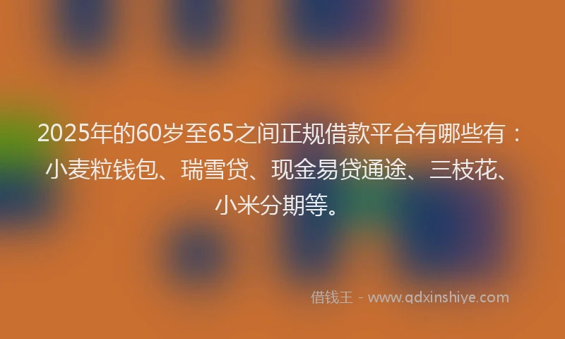 2025年的60岁至65之间正规借款平台有哪些有：小麦粒钱包、瑞雪贷、现金易贷通途、三枝花、小米分期等。