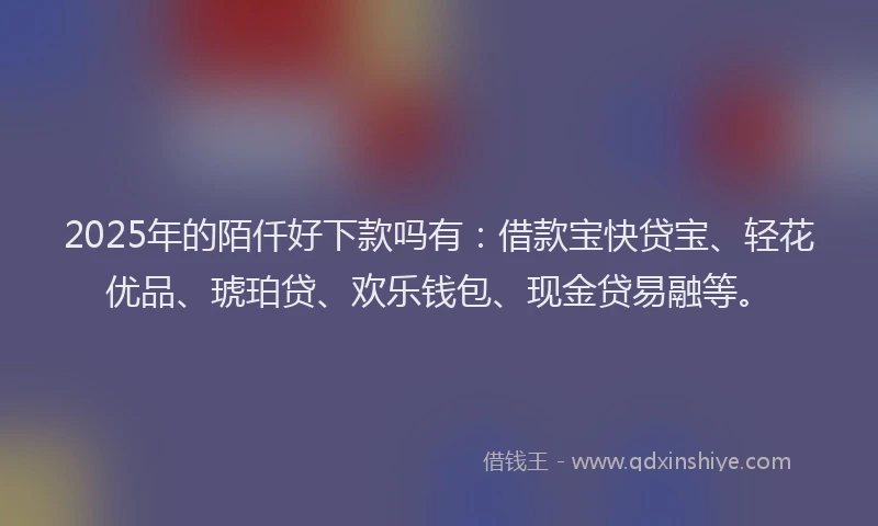 2025年的陌仟好下款吗有:借款宝快贷宝、轻花优品、琥珀贷、欢乐钱包、现金贷易融等。