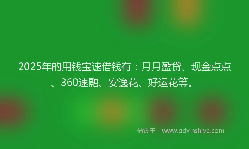 2025年的用钱宝速借钱有：月月盈贷、现金点点、360速融、安逸花、好运花等。