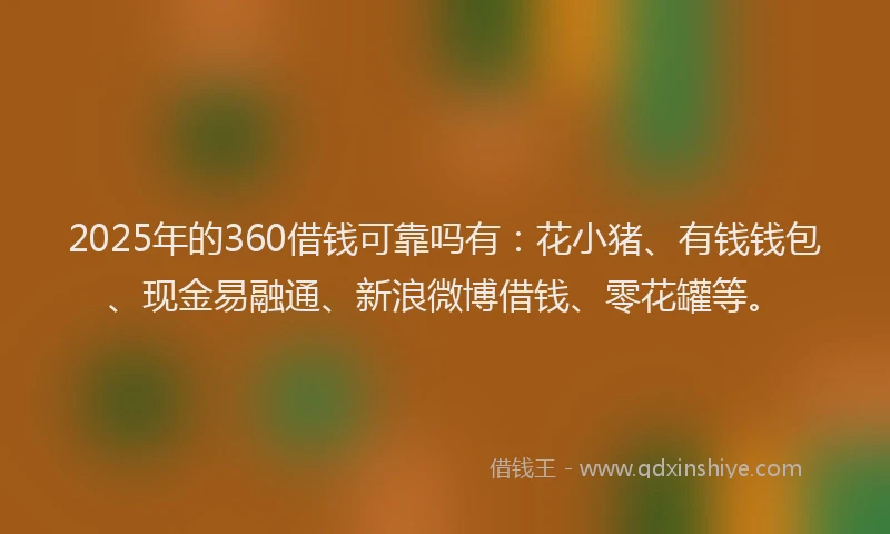 2025年的360借钱可靠吗有：花小猪、有钱钱包、现金易融通、新浪微博借钱、零花罐等。