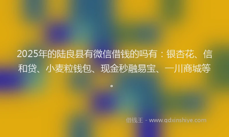 2025年的陆良县有微信借钱的吗有：银杏花、信和贷、小麦粒钱包、现金秒融易宝、一川商城等。