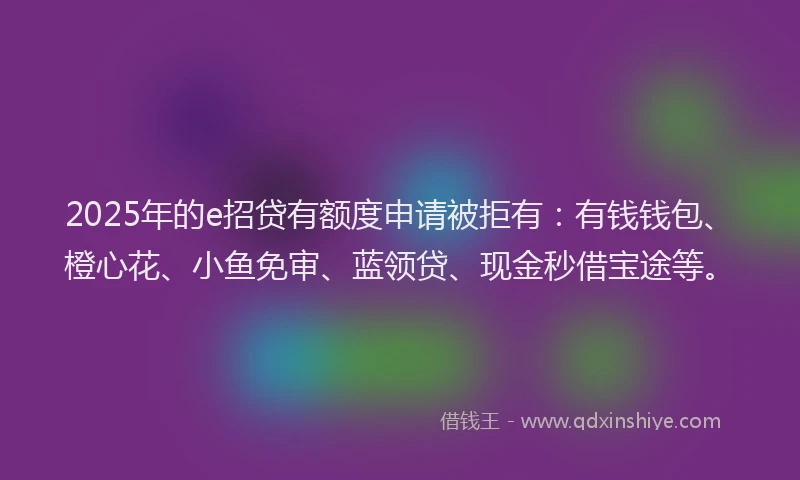 2025年的e招贷有额度申请被拒有：有钱钱包、橙心花、小鱼免审、蓝领贷、现金秒借宝途等。