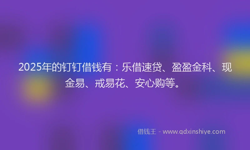 2025年的钉钉借钱有：乐借速贷、盈盈金科、现金易、戒易花、安心购等。