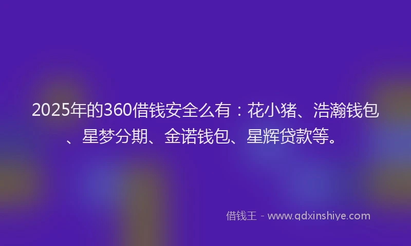 2025年的360借钱安全么有：花小猪、浩瀚钱包、星梦分期、金诺钱包、星辉贷款等。