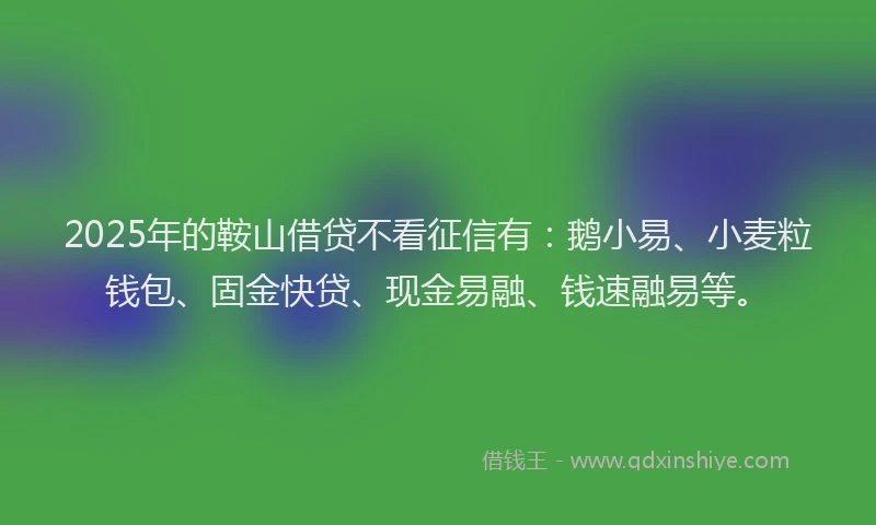 2025年的鞍山借贷不看征信有：鹅小易、小麦粒钱包、固金快贷、现金易融、钱速融易等。