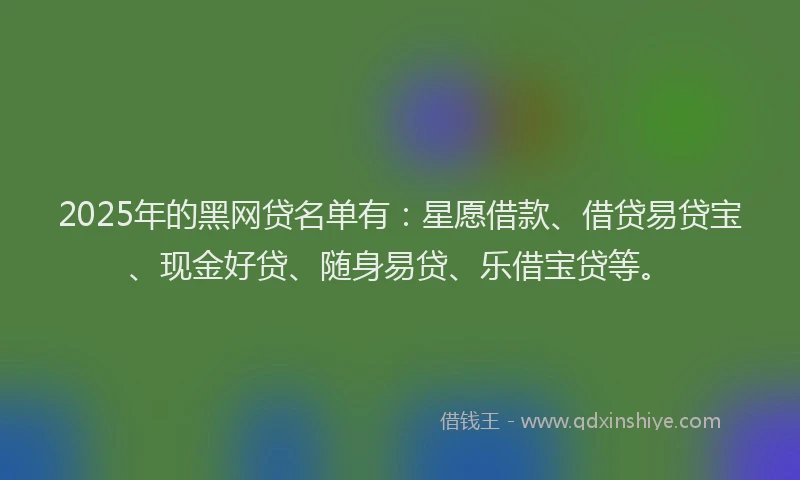 2025年的黑网贷名单有：星愿借款、借贷易贷宝、现金好贷、随身易贷、乐借宝贷等。