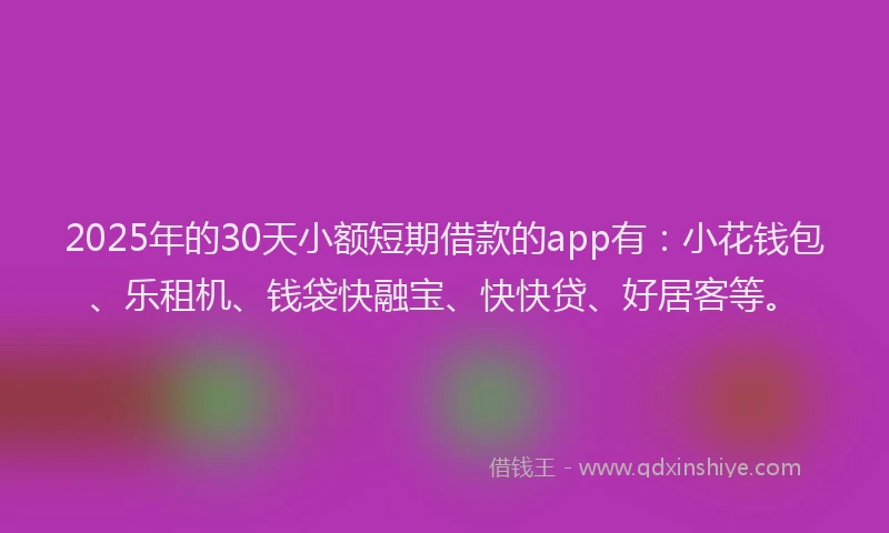2025年的30天小额短期借款的app有:小花钱包、乐租机、钱袋快融宝、快快贷、好居客等。