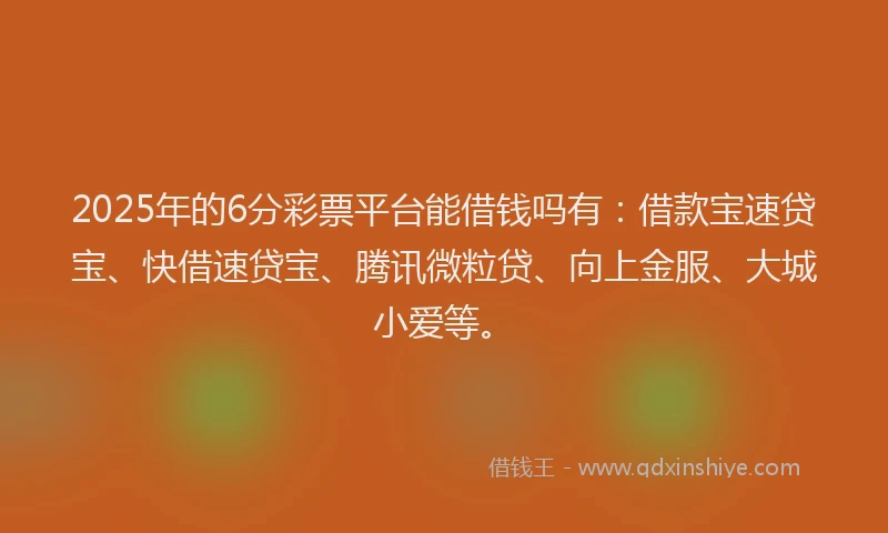 2025年的6分彩票平台能借钱吗有：借款宝速贷宝、快借速贷宝、腾讯微粒贷、向上金服、大城小爱等。