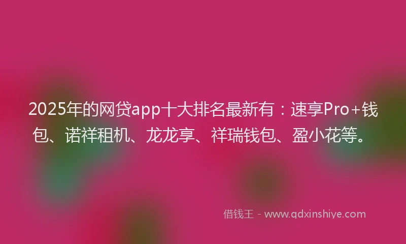 2025年的网贷app十大排名最新有：速享Pro+钱包、诺祥租机、龙龙享、祥瑞钱包、盈小花等。