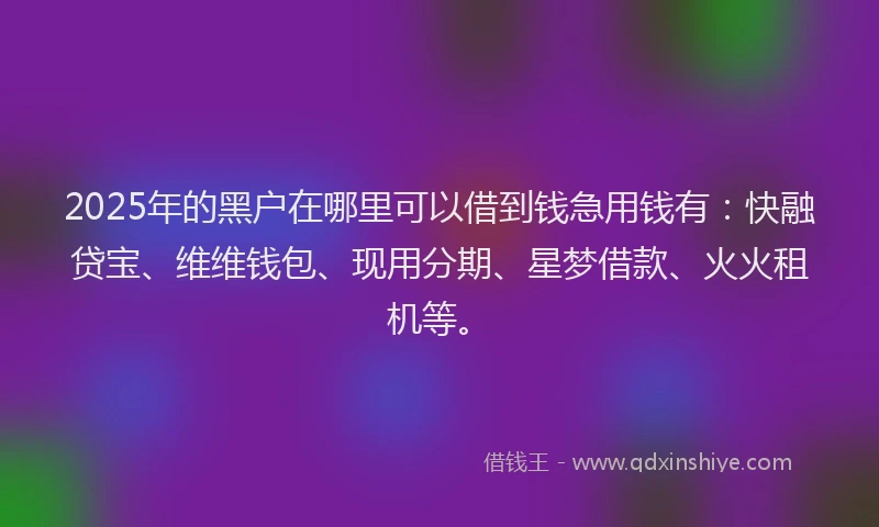 2025年的黑户在哪里可以借到钱急用钱有：快融贷宝、维维钱包、现用分期、星梦借款、火火租机等。