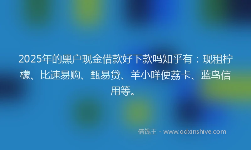 2025年的黑户现金借款好下款吗知乎有：现租柠檬、比速易购、甄易贷、羊小咩便荔卡、蓝鸟信用等。