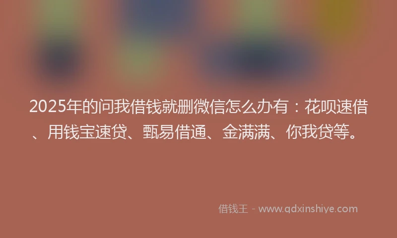2025年的问我借钱就删微信怎么办有：花呗速借、用钱宝速贷、甄易借通、金满满、你我贷等。