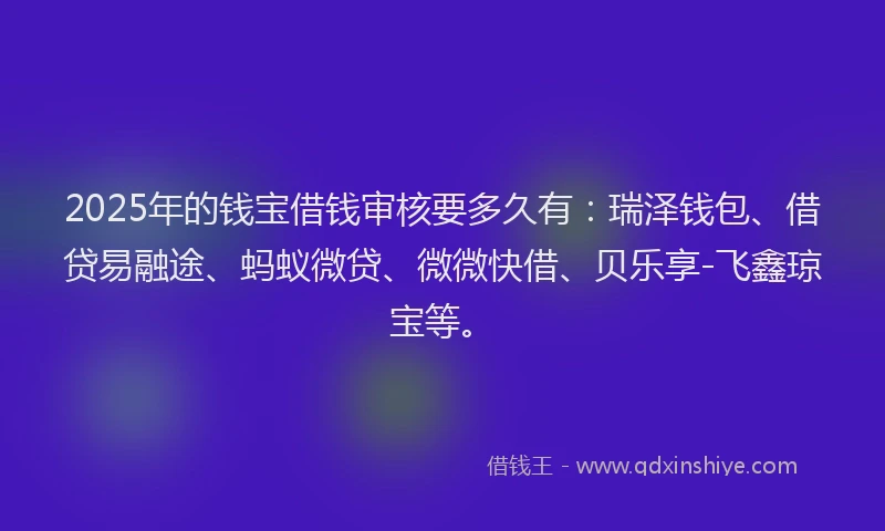 2025年的钱宝借钱审核要多久有:瑞泽钱包、借贷易融途、蚂蚁微贷、微微快借、贝乐享-飞鑫琼宝等。