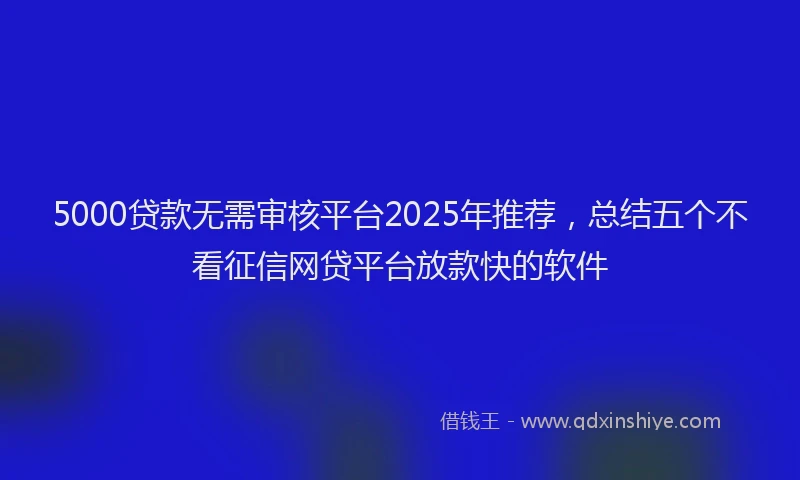 5000贷款无需审核平台2025年推荐，总结五个不看征信网贷平台放款快的软件
