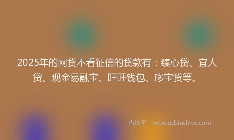 2025年的网贷不看征信的贷款有：臻心贷、宜人贷、现金易融宝、旺旺钱包、哆宝贷等。
