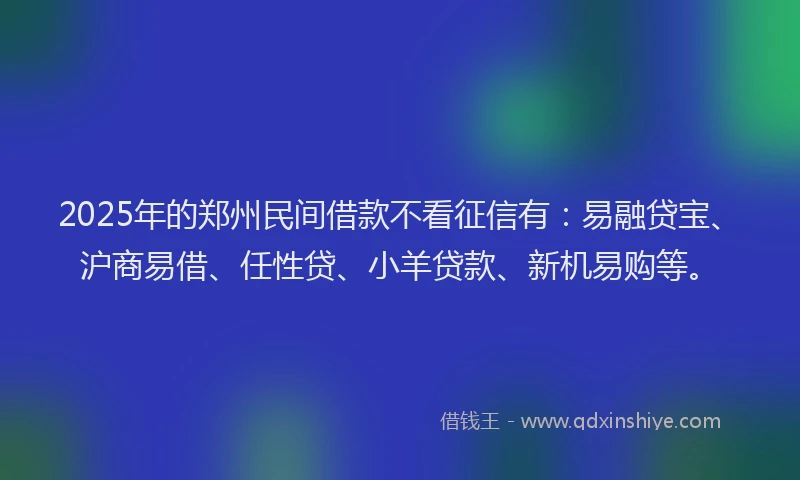 2025年的郑州民间借款不看征信有：易融贷宝、沪商易借、任性贷、小羊贷款、新机易购等。