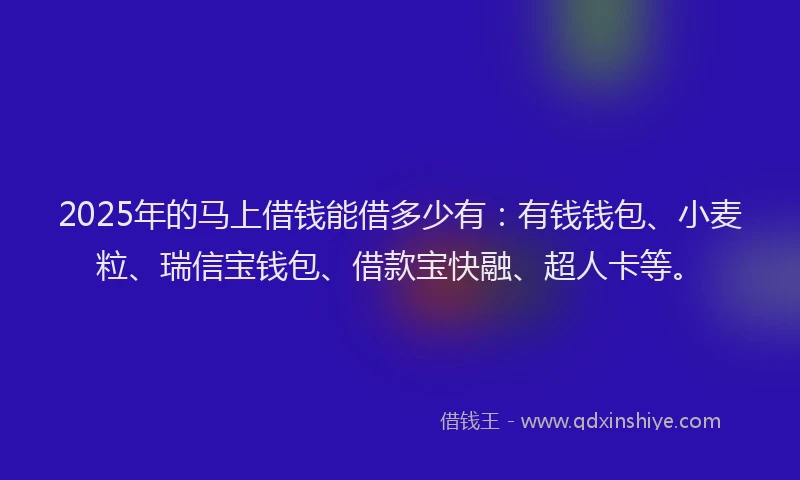 2025年的马上借钱能借多少有：有钱钱包、小麦粒、瑞信宝钱包、借款宝快融、超人卡等。