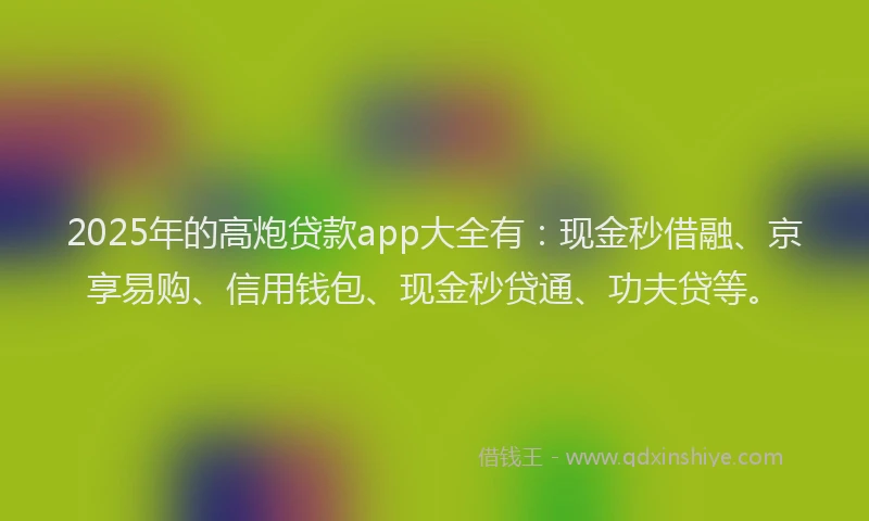 2025年的高炮贷款app大全有：现金秒借融、京享易购、信用钱包、现金秒贷通、功夫贷等。