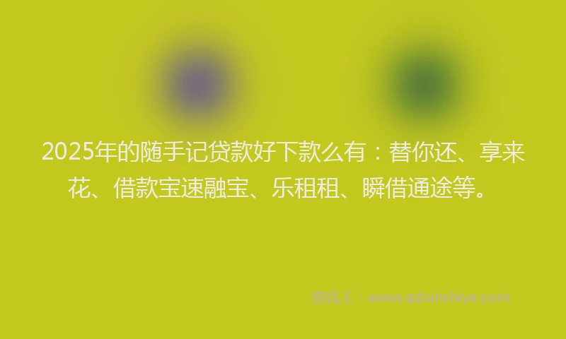 2025年的随手记贷款好下款么有：替你还、享来花、借款宝速融宝、乐租租、瞬借通途等。