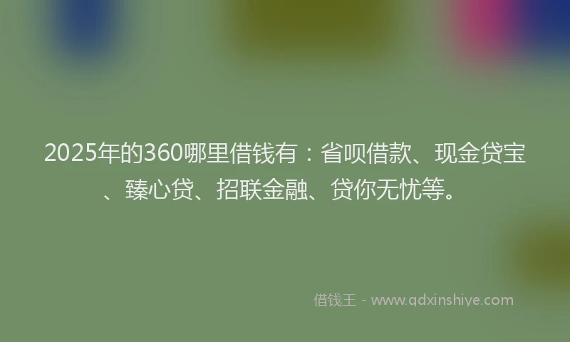 2025年的360哪里借钱有：省呗借款、现金贷宝、臻心贷、招联金融、贷你无忧等。