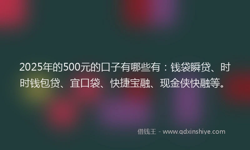 2025年的500元的口子有哪些有：钱袋瞬贷、时时钱包贷、宜口袋、快捷宝融、现金侠快融等。