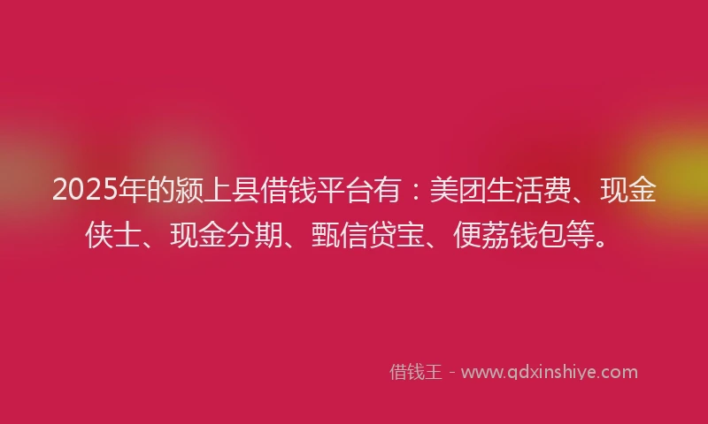 2025年的颍上县借钱平台有：美团生活费、现金侠士、现金分期、甄信贷宝、便荔钱包等。