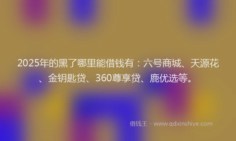 2025年的黑了哪里能借钱有：六号商城、天源花、金钥匙贷、360尊享贷、鹿优选等。