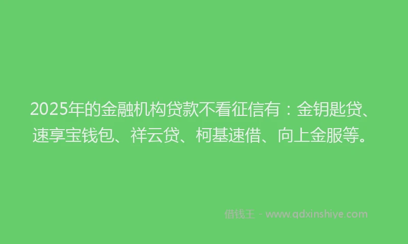 2025年的金融机构贷款不看征信有:金钥匙贷、速享宝钱包、祥云贷、柯基速借、向上金服等。