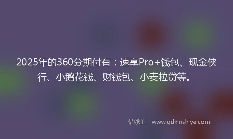 2025年的360分期付有：速享Pro+钱包、现金侠行、小鹅花钱、财钱包、小麦粒贷等。