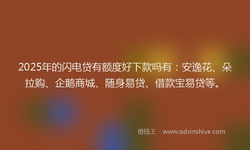 2025年的闪电贷有额度好下款吗有：安逸花、朵拉购、企鹅商城、随身易贷、借款宝易贷等。