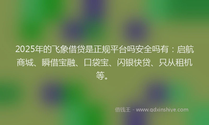 2025年的飞象借贷是正规平台吗安全吗有：启航商城、瞬借宝融、口袋宝、闪银快贷、只从租机等。