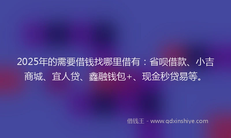2025年的需要借钱找哪里借有：省呗借款、小吉商城、宜人贷、鑫融钱包+、现金秒贷易等。