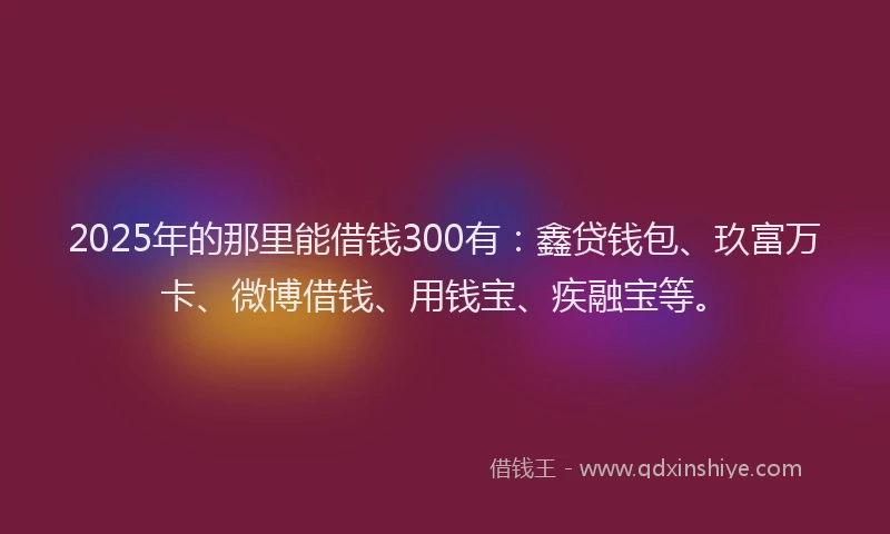 2025年的那里能借钱300有：鑫贷钱包、玖富万卡、微博借钱、用钱宝、疾融宝等。