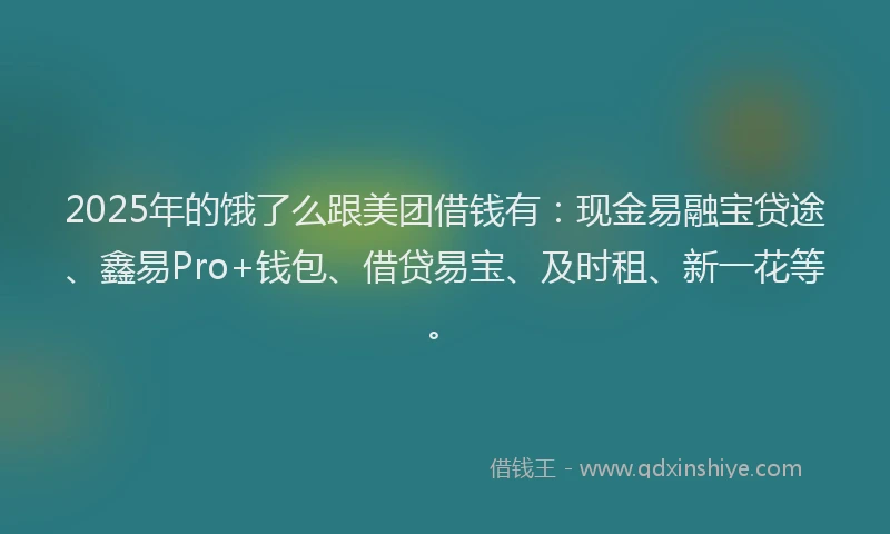 2025年的饿了么跟美团借钱有：现金易融宝贷途、鑫易Pro+钱包、借贷易宝、及时租、新一花等。