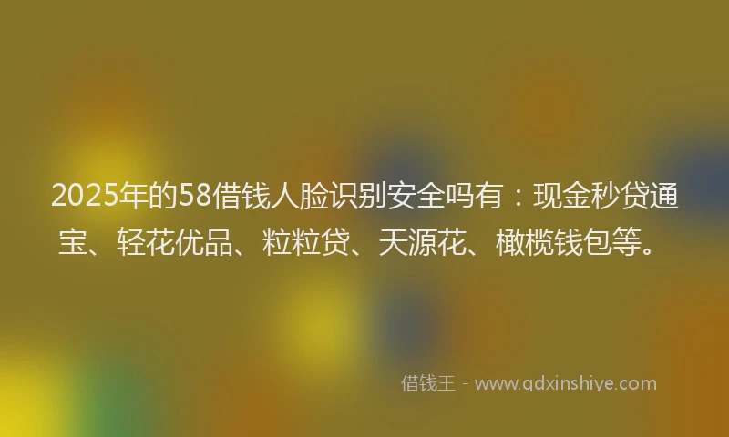 2025年的58借钱人脸识别安全吗有：现金秒贷通宝、轻花优品、粒粒贷、天源花、橄榄钱包等。
