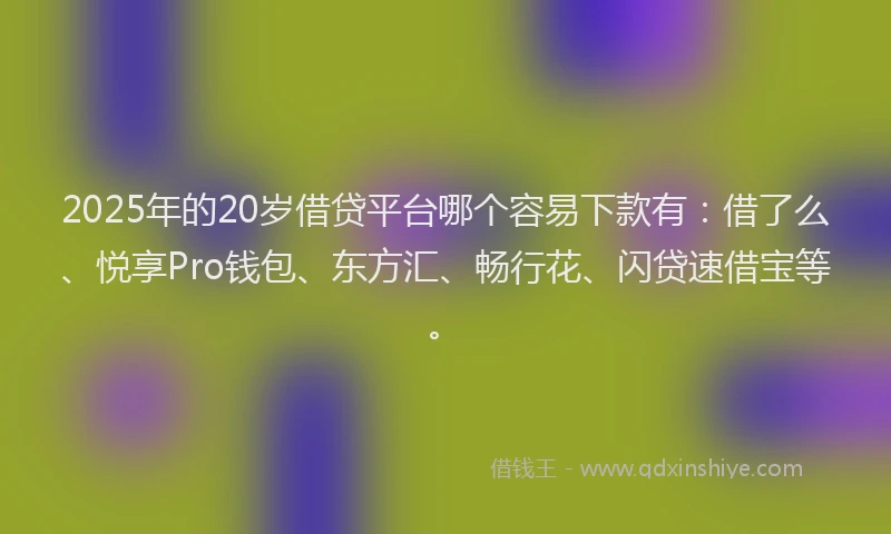 2025年的20岁借贷平台哪个容易下款有：借了么、悦享Pro钱包、东方汇、畅行花、闪贷速借宝等。