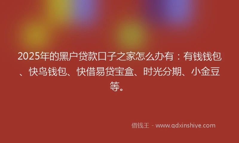 2025年的黑户贷款口子之家怎么办有：有钱钱包、快鸟钱包、快借易贷宝盒、时光分期、小金豆等。
