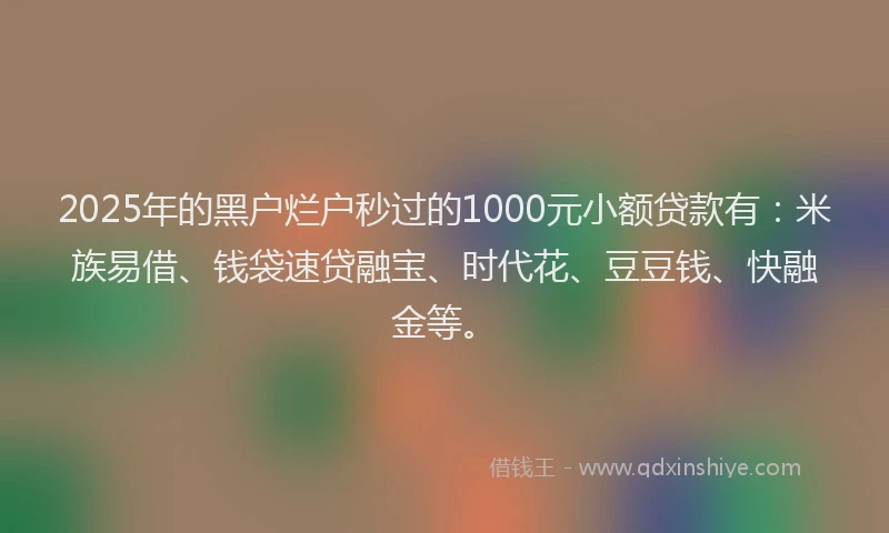 2025年的黑户烂户秒过的1000元小额贷款有：米族易借、钱袋速贷融宝、时代花、豆豆钱、快融金等。