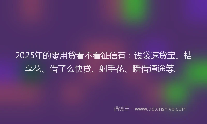 2025年的零用贷看不看征信有：钱袋速贷宝、桔享花、借了么快贷、射手花、瞬借通途等。