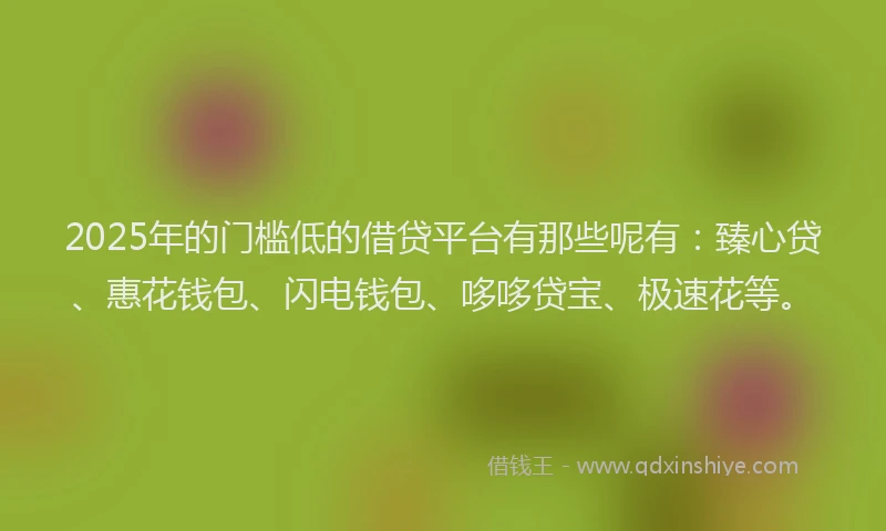 2025年的门槛低的借贷平台有那些呢有:臻心贷、惠花钱包、闪电钱包、哆哆贷宝、极速花等。