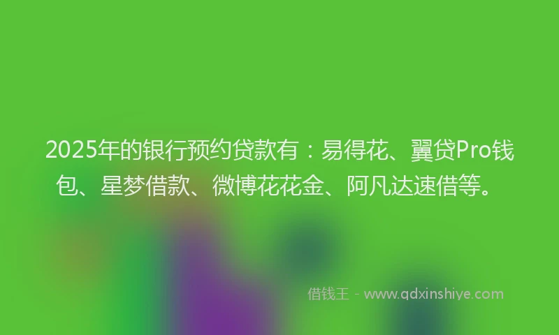 2025年的银行预约贷款有：易得花、翼贷Pro钱包、星梦借款、微博花花金、阿凡达速借等。
